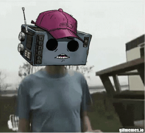 Man With Radio On Head And Pink Hat GIF