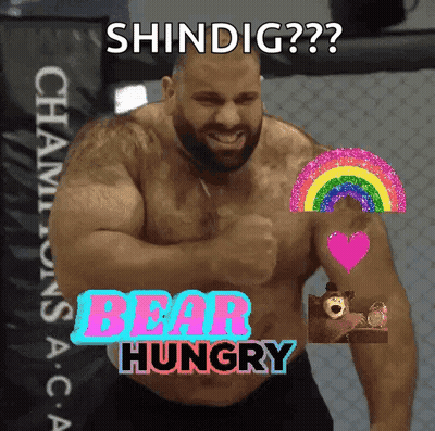 Man With Rainbow And Bear Hungry GIF