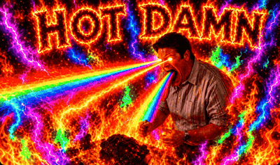 Man With Rainbow Coming Out Of Mouth Saying Hot Damn GIF