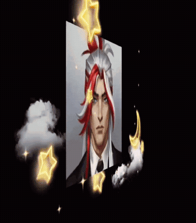 Man With Red And White Hair Surrounded By Stars And Moon GIF