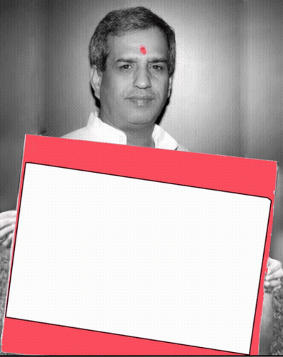 Man With Red Dot Holding Red And White Frame GIF