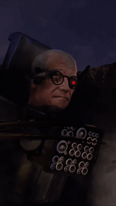 Man With Red Eye Light Holding Device GIF