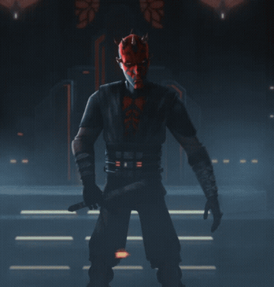 Man With Red Face And Horns Holding Lightsaber GIF