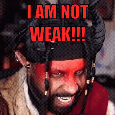 Man With Red Face Paint And Horns Says I Am Not Weak GIF