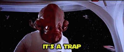 Man with Red Face Saying It's a Trap