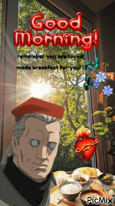 Man With Red Hat Says Good Morning Remember You Are Loved Made Breakfast For You Picmix GIF