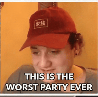 Man With Red Hat Says Worst Party Ever GIF