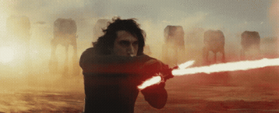 Man With Red Light Saber Before AT-ATs GIF
