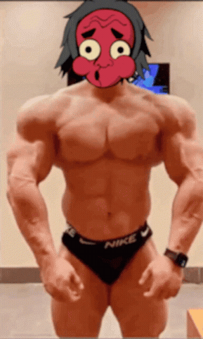 Man With Red Mask In Black Nike Underwear GIF