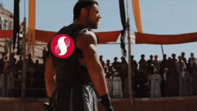 Man With Red Symbol On Back Before Crowd GIF