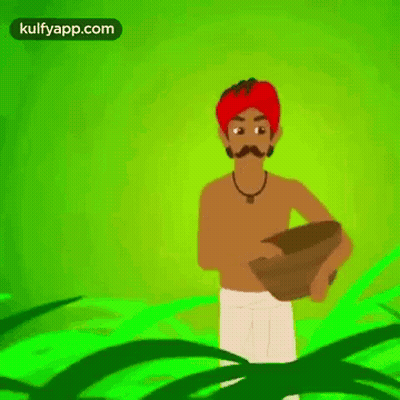 Man With Red Turban Holding Water Bowl GIF