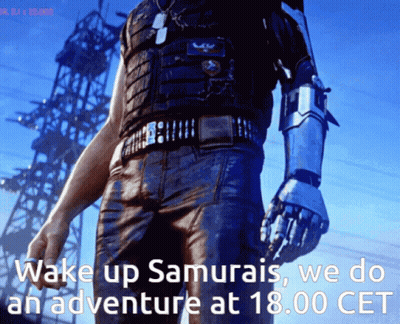 Man With Robot Arm Standing In Blue Sky GIF