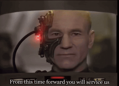 Man With Robotic Face Saying From This Time Forward You Will Service Us GIF