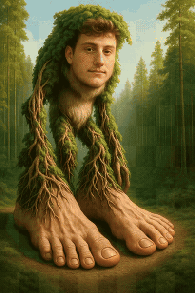 Man With Roots Growing Out Of Legs GIF