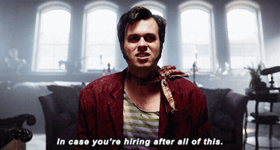 Man With Scarf Saying In Case You're Hiring After All Of This GIF