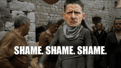 Man With Scarf Shame Shame Shame Shame GIF