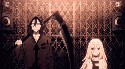 Man With Scythe Next To Girl GIF