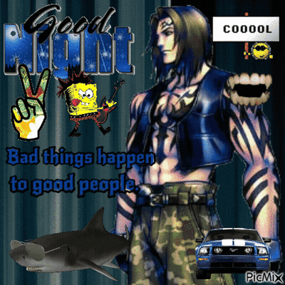 Man With Shark And Spongebob Saying Good Night GIF