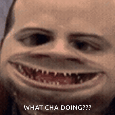 Man With Shark Mouth Saying What Cha Doing GIF