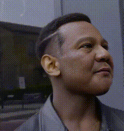 Man With Shaved Head Looking Up GIF