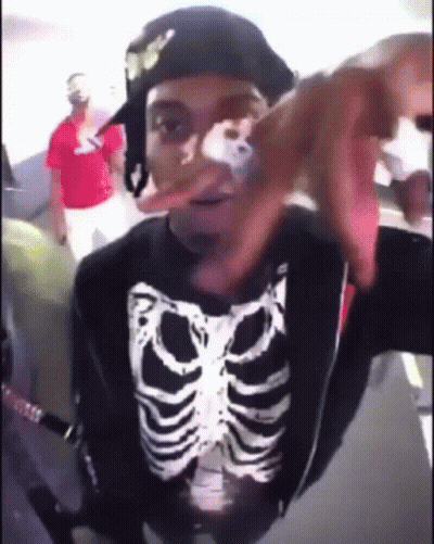 Man With Skeleton Shirt And Hat Funny Face GIF