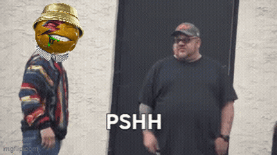 Man With Smiley Face On Head Next To Man Saying Pshh GIF