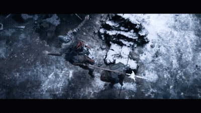 Man With Spear Fighting Another Man In Snow GIF
