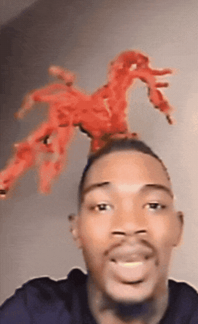 Man With Spider On Head Looking At Camera GIF