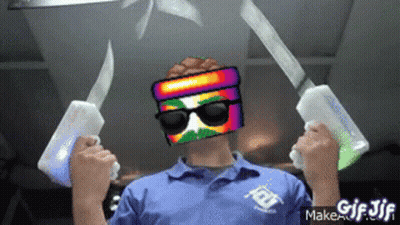 Man With Sunglasses And Box Holding Glow Knives GIF