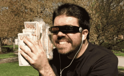 Man With Sunglasses And Headphones Holding $100 Bills GIF