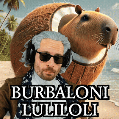 Man With Sunglasses And Headphones Next To Capybara Saying Burbaloni Lulioli GIF