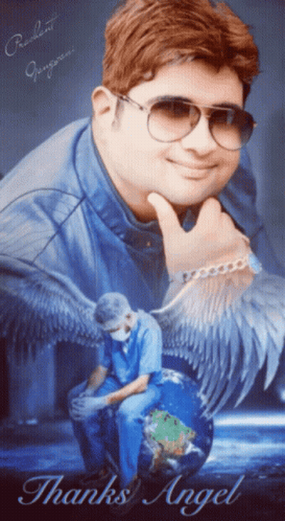 Man With Sunglasses And Mask Sitting On Globe Thanks Angel GIF