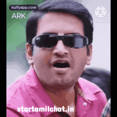 Man With Sunglasses And Pink Shirt Saying Starttamilchat.in GIF
