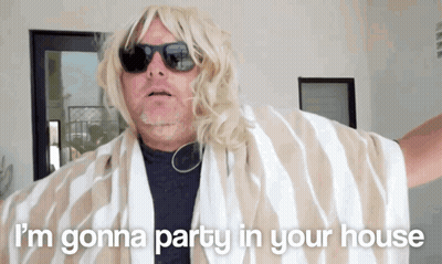 Man With Sunglasses And Towel Saying Im Gonna Party In Your House GIF