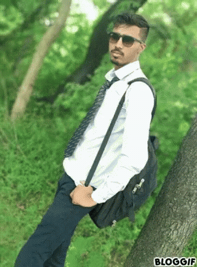 Man With Sunglasses Tie Against Tree Backpack GIF