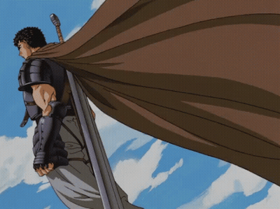 Man With Sword And Cape In Sky GIF