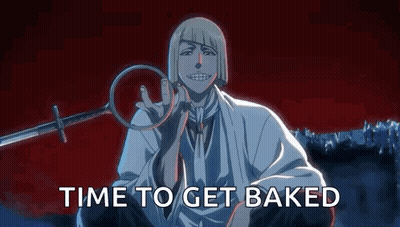 Man With Sword Holding Magnifying Glass Time To Get Baked GIF