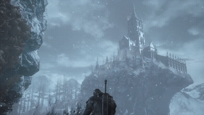 Man With Sword In Front Of Castle GIF