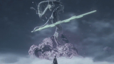 Man With Sword In Front Of Dragon Statue GIF