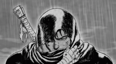 Man With Sword On Head Black And White Drawing GIF