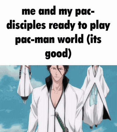 Man With Sword Saying Me And My Pac Disciples Ready To Play Pac-Man World GIF