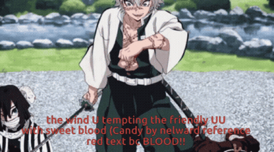 Man With Sword Saying The Wind U Tempting The Friendly Uu With Sweet Blood Candy GIF