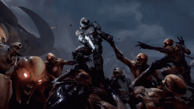 Man With Sword Surrounded By Monsters GIF