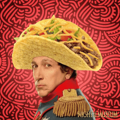 Man With Taco On Head Night Museum GIF