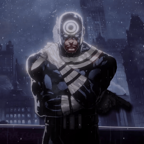 Man With Target On Head Stands In Rain GIF