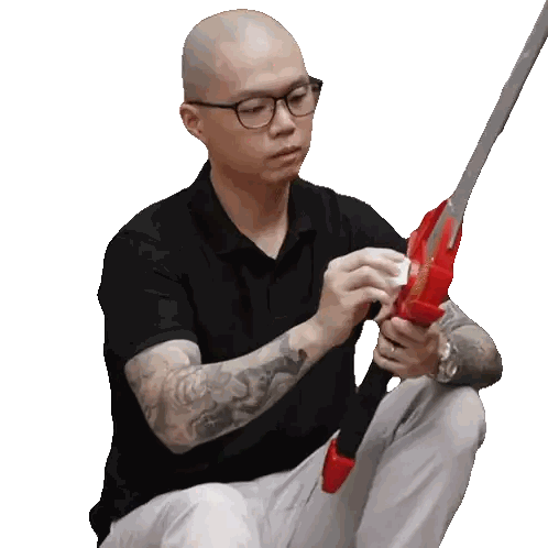 Man With Tattoo Holding Red Sword Sticker