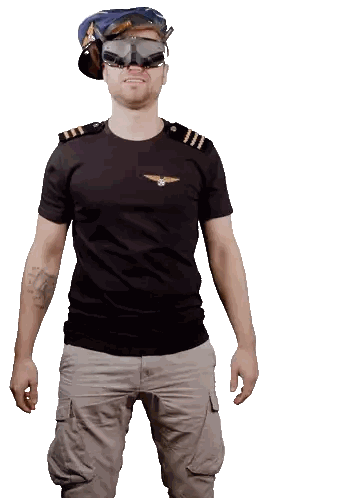 Man With Tattoo In Pilot Uniform And Goggles Sticker