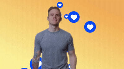 Man With Tattoo Surrounded By Blue Hearts GIF