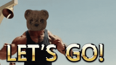 Man With Teddy Bear On Head Saying Let's Go GIF