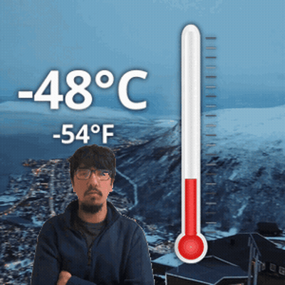 Man With Thermometer Reading -48°C And 54°F GIF